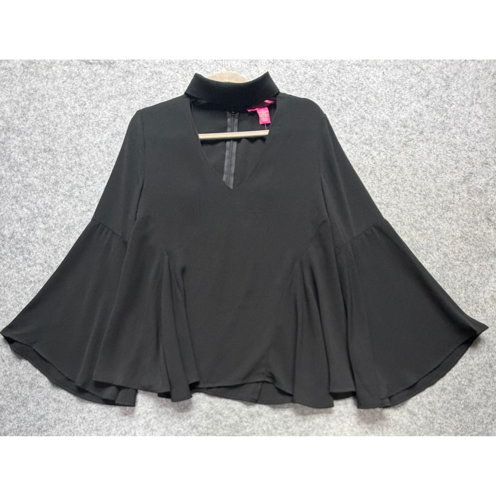 Catherine Catherine Malandrino Black Choker V-Neck Bell Sleeve Blouse Small